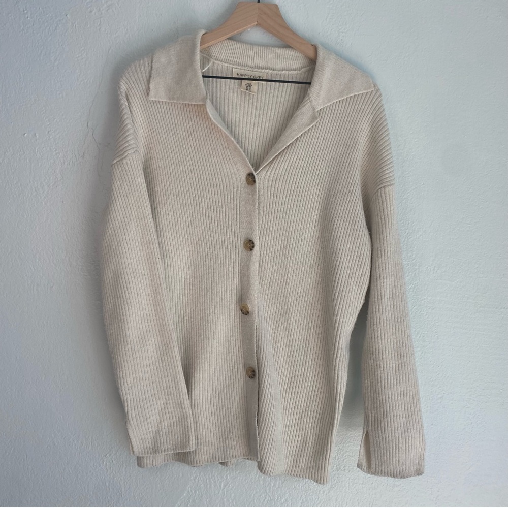 Cream‎ Knit Cardigan Sweater with V-Neck super cozy size XS